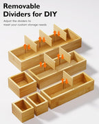 VA1KENE 12-Piece Bamboo Desk Drawer Organizer Set – Adjustable Storage Boxes with 24 Compartments, Non-Slip, Modular Design for Office, Jewelry, Vanity, and Kitchen Utensil Drawer Storage