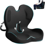 Memory Foam Seat Cushion,Office Chair Cushion with Lumbar Support,L-Shape Ergonomic Cushions with Strap,Non-Slip Sciatica,Hemorrhoids, Tailbone Pain Relief for Office Workers,Driver (Black+Ice Silk)