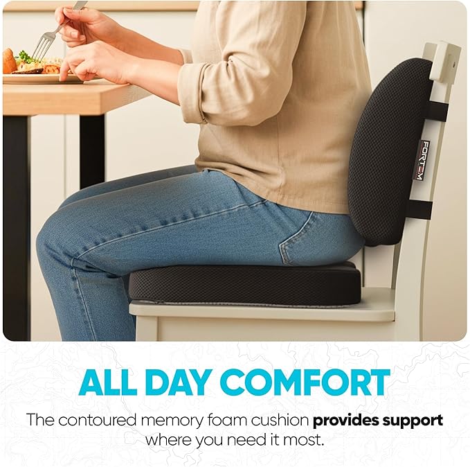 FORTEM Seat Cushion, Office Chair Cushion, Lumbar Support Pillow for Office Chair, Memory Foam Sciatica Coccyx Tailbone Pressure Pain Relief, Car Sitting Pad, Washable Non Slip