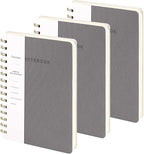 Spiral Notebook-5.75" x 8.125" College Ruled Journal with Inner Pockets and 160 Pages,PU Leather Cover Business Journal, Twin-Wire Binding Notebook Perfect for Office & Home School Supplies 3 pack Grey