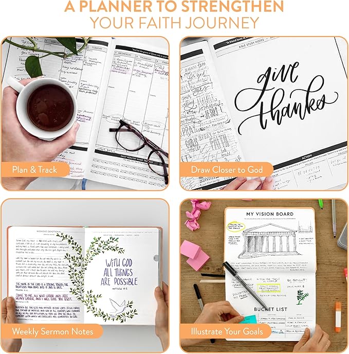Christian Planner 2026 Daily Planner - Faith Based Monthly and Weekly Planner, Vision Board, and Habit Tracker - 2026 Calendar, Personal Organizer and Devotional Journal (Hardcover, Cherry)