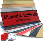 Personalized Name Plate with Choice of Mounting for Walls, Doors, Desk Holders, Cubicles, Hanging and More - Custom Red Plastic Black Letters - USA Made 2x8 - B14