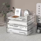 FANXIYQ 4-Tier Acrylic Paper Tray Organizer - Low-Profile Desk File Sorter for Office/Home, Clear Stackable Letter Tray for Bills, Crafts, Notebooks