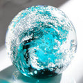 Hand Blown Glass Ball Ocean Waves Paperweight Sea Glass Decor Crystal Bubble Ball for Bedroom Home Office Aquarium (Dark Blue)