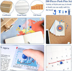 200 Pieces Push Pins Set, 5 Types Blue Thumb Tacks Cute Decorative Push Pins for Wall Cork Board Bulletin Boards with Storage Box
