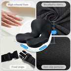 Mosxoed Ergonomic Seat Cushion with Adjustable Strap, Memory Foam Office Chair Seat Cushion with L-Shaped Design, Car Seat Cushion Fits for Truck Driver Semi Truck, Gaming Chair, Desk, Dark Gray