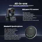 TONGVEO HDMI 20X Optical Zoom PTZ Conference Room Camera System, 1080P 60fps USB3.0 Computer Camera with Microphone & Bluetooth Speakerphone, Easy Setup for Church & Meetings