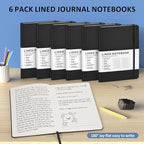 6 Pack Black Lined Hardcover Journal Notebook with 200 Pages, 8×5.7in, A5 journal Notebook, Journaling Notebooks for Work, School, Office,Women, Men, College Ruled Notebook, Hardcover Leather Journals
