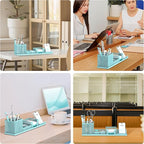 SUPEASY Pen Holder for Desk, 6 Piece Mesh Desk Organizer set for Office Organization with Mail Organizer, Letter Phone Holder, Sticky Notes Caddy Storage, Blue