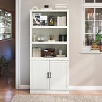 Bevfint 70 Inch Tall Bookcase with Doors, Library Office Bookshelf with Adjustable Shelves, Floor Standing Storage Cabinet for Bedroom Living Room Organizer with Anti Tipping Kit, Soft White Finish