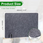 PATIKIL Desk Divider, 4 Set 24 x 16 Inch Acoustic Freestanding Desk Divider Desk Privacy Panel with 16 Pcs Support Feet for Library Office Workstation,Dark Grey