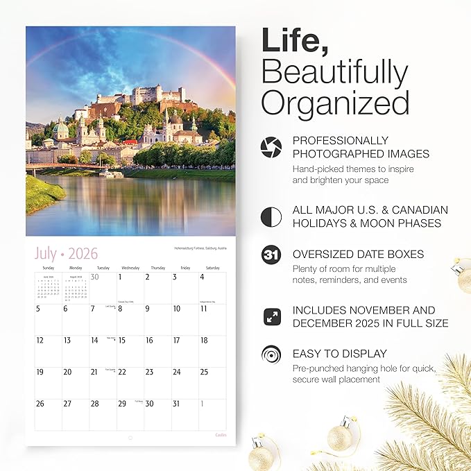 RED EMBER Castles 2026 Wall Calendar 12 Month | 12" x 24" Open | Thick & Sturdy Paper | Holiday Gift | Travel Calendar 2026