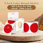 2 Inch Color Coding Round Labels (2000Pcs, 4 Rolls) - Round Colored Dot Stickers for Inventory, Pantry, Warehouse Organization - Red Circle Dot Labels