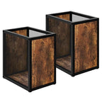 YATINEY Office Trash Can 2 Pack, 4 Gallon Garbage Can, Metal Wastebasket with Wood-Look Panels, Industrial Style Trash Can for Office, Study, Rustic Brown and Black WB03L2BR