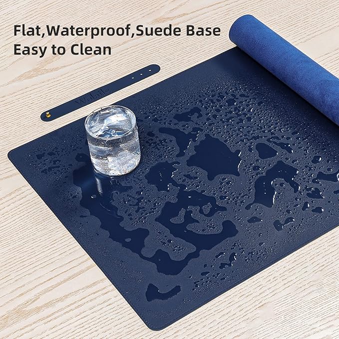 Wolaile PU Leather Desk Pad Blotter,Navy Waterproof Office Desktop Mat for Men,36x17in Non-Slip Large Mouse Pad/Writing Protector/Desk Accessories