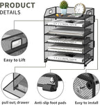 6 Tier Desk Organizer, Heavy-Duty Thick Metal Letter Tray Organizer, Large Capacity Desktop File Organizer for Heavy Files, Easy to Assemble for Home, Office & Classroom,Black