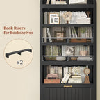 81" Tall Arched Cabinets,Bookcase with Drawer storage,Mid-Century Modern 5-Tier Bookshelf,2 Book Risers and Adjustable Shelves offering more storage space for Living Room,Kitchen,Home Office,Black