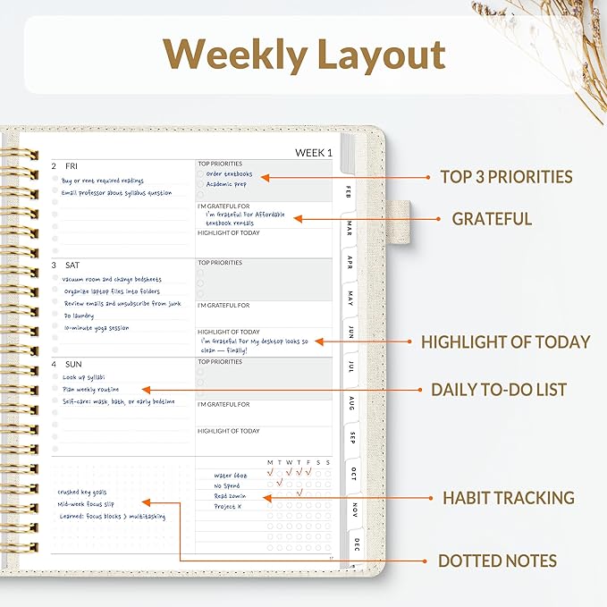 SUNEE 2026 Planner 8.5" x 11" – Dated Productivity Planner for Time Management - Daily,Weekly & Monthly Planner to Achieve Goals - Planner 2026 dated from January 2026 – December 2026,Beige
