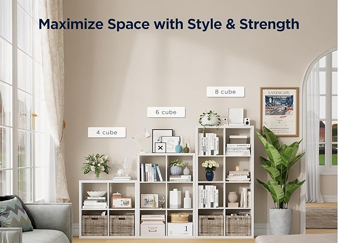 Jpiziso 8 Cube Storage Organizer, Cube Shelf with Heavy-Duty Thick Boards, 25.12" L x 9.37" W x 48.74" H, Smooth Easy-Clean Panels, Simple Assembly, for Living Room Bedroom Office, White