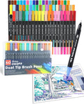 AEDAGA 60 Colors Dual Tip Brush Pens, Fine Felt Tip and Brush Tips Colored Pens for Adults, Coloring Markers for Coloring Book Bullet Journaling Note Taking Hand Lettering