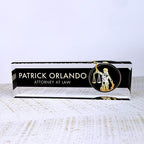 Artblox Personalized Office Desk Name Plate and Business Card Holder | Clear Acrylic Glass with Teak Wood Stand | Lawyer Design Customized with Your Name and Credentials Office Desk Decor
