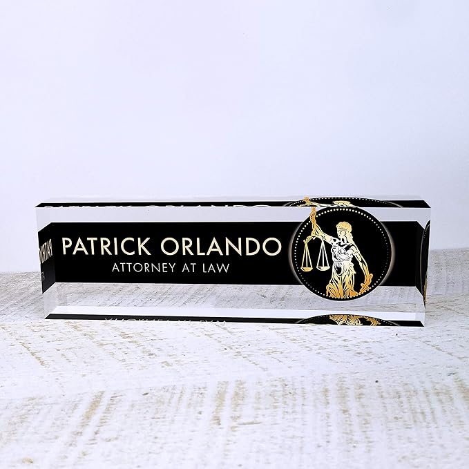 Artblox Office Desk Name Plate Personalized | Custom Name Plates for Desks | Lawyer Design On Clear Acrylic Glass | Office Desk Decor - (8" x 2.5")