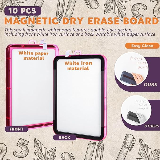 Outus 10 Pcs Dry Erase Mini White Boards Bulk 8.5 x 11'' Small Magnetic Whiteboard Double Sided Colored Writing Boards for Kids Students Locker Fridge(Clear Colorful)