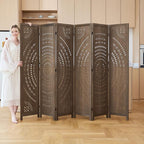 5.6 Ft Folding Room Divider, Portable Privacy Screen & Partition, No Assembly Required for Use as Cat Litter Box Cover, Clutter Hider, Room Separator, 6 Panels (Brown)