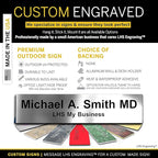 Door Name Plate Personalized for Office Brushed Steel Plastic Name Plate Black Letters - Made in USA 2x12 M1
