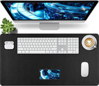 Bloss Desk Mat with Stitched Edges, Leather Large Mouse Pad, Non-Slip Desk Protector Mat, Desk Blotter, Waterproof Desk Pad for Office Home Decor/Black(31.5×15.7 Inches)