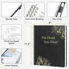 SUNEE End of Life Planner - I‘m Dead Now What Planner, Large Print Spiral-Bound Estate Organizer with Tabs for Seniors & Family. Covers Final Wishes, Passwords & Funeral Planning.A4（9"x11.2"),Black