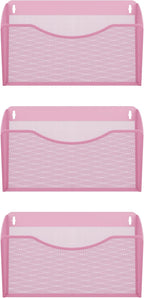 EasyPAG 3 Single Pocket Wall File Organizer, Mesh Hanging File Folder Organizer for Letter/A4 Size Folders, Wall Mounted Vertical Mail Holder for Paperwork, Office, Home, School, Pink
