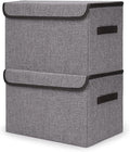 Bagnizer Large 42 Quarts Fabric Storage Bins with Lids [2-Pack] Linen Collapsible Foldable Storage Cubes, Closet Organizer Containers boxes with Handles for Home Office (16.7 x 12 x 12, Gray)
