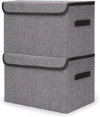 Bagnizer Large 42 Quarts Fabric Storage Bins with Lids [2-Pack] Linen Collapsible Foldable Storage Cubes, Closet Organizer Containers boxes with Handles for Home Office (16.7 x 12 x 12, Gray)