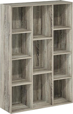 Furinno LUDER Book Shelf, 11-Cube Bookshelf, Reversible Bookcase, 9.4 x 29.1 x 41.7, for Living Room, Bedroom, Home Office, French Oak | Furinno, Luder, 11-Cube, Reversible, Open Shelf, Bookcase