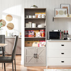 RWYHG 70in Tall Bookshelf 6 Tier Bookcase with Barn Doors and Adjustable Shelf, Oak Grey Farmhouse Book Shelves with Storage Cabinet, Wood Floor Standing Display Bookshelve for Bedroom, Living Room