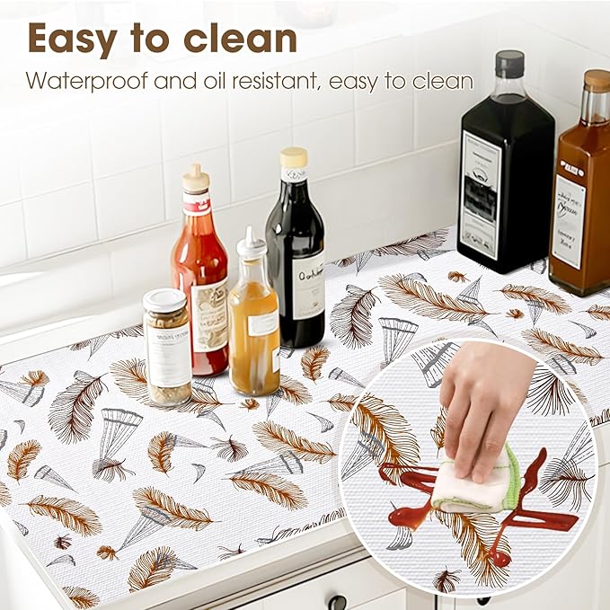 ALIUNI Drawer and Shelf Liner, Non-Slip Kitchen Cabinet Liners Non-Adhesive Thick Strong Grip Waterproof Washable Mats Protect Dresser Shelves Cupboard Bathroom Cabinets, Feather, 12 in X 10 FT