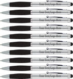 SyPen Personalized Pens With your Custom Logo or Text-300 Pack Bulk-for Businesses, Parties, and Events, 2 in 1 Ballpoint Pen & Stylus for Touchscreen Devices, Silver Barrel, Black Ink