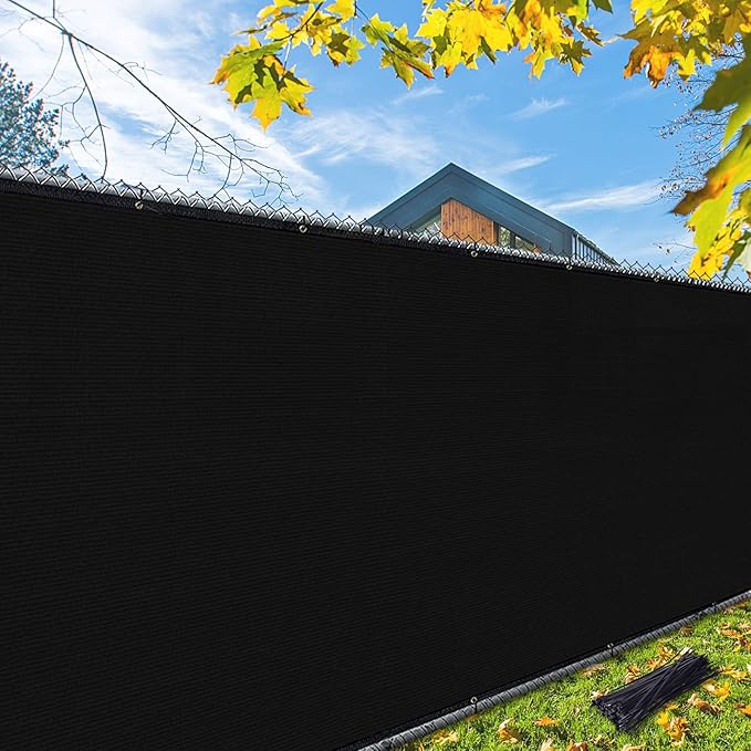 iCover 5x12ft Fence Privacy Screen, Heavy Duty Fencing Panels Screens, Outdoor Shade Cloth Mesh Barrier, Reinforced Bindings and Brass Grommets, Cable Zip Ties Included, Black