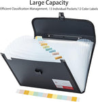 Legal Size 13 Pocket Accordian File Organizer Expanding File Folder for FC A4 Paper, Briefcase File Case with Durable Handle & Buckle Closure for School Home & Business (Black-2)