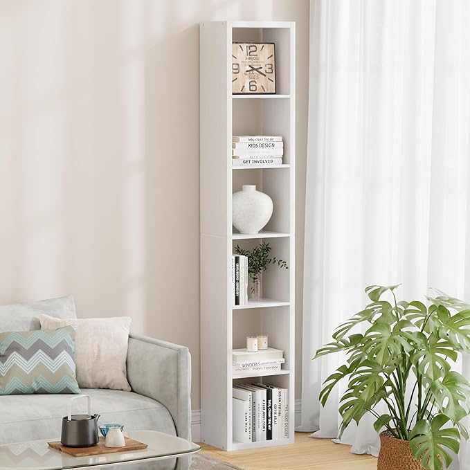 Jpiziso 6 Cube Storage Organizer Single Row, Cube Shelf with Heavy-Duty Thick Boards, 13.31" L x 9.37" W x 72.36" H, Smooth Easy-Clean Panels, Simple Assembly, for Living Room Bedroom Office, White