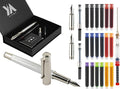 YICMY Fancy Fountain Pen Set – Fine & Medium Nibs, Includes 18 Ink Cartridges, Ink Converter, Syringe Filler, Luxury Gift for Writing, Journaling & Calligraphy，Silvery