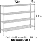 Regal Altair 18" Deep x 72" Wide x 54" Height Wire Shelving Kit | 4-Tier | NSF Commercial Storage Rack Unit