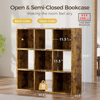 COMHOMA 9 Wood Cube Storage Organizer with Open Back and Removable Back Panels, 11In Brown Cube Storage Bookshelf, Cubicle Shelf Bookcase for Home Office Bedroom Living Room, Vertical or Horizontal