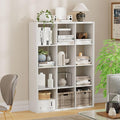 Jpiziso 12-Cube Storage Organizer, Wooden Cube Shelf Bookcase with Reinforced Thick Shelves, Heavy-Duty 36.93" L x 9.37" W x 48.82" H, for Living Room Bedroom Home Office, White