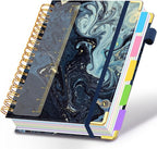 Spiral Journal Notebooks for Work, 300 Pages 5 Subject Notebook College Ruled with Dividers & Tabs, 8''x 10'' Large Notebook Journal for Women Students Note-Taking and Organizer (Navy Marble)