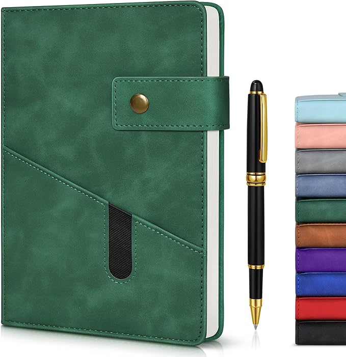 vfaejll Green A5 Lined Leather Journal Notebook for Men Women,5.9" X 8.4" Personalized Hardcover Journal with Pen,200 Pages 100 Gsm Thick Ruled Paper Daily Diary for School,Travel,Work,Writing