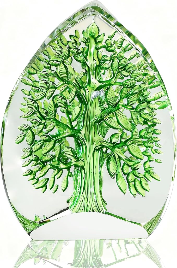 QFkris Crystal Tree of Life Decor Figurine for Home Decor, Office Desk, 3.7" Glass Tree of Life Paperweight for Positive Energy, Money, Good Luck Birthday Valentines Day Gifts for Women, Mom