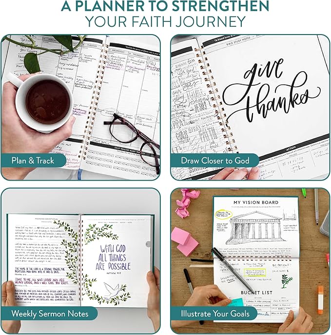 Christian Planner 2026 Daily Planner - Faith Based Monthly and Weekly Planner, Vision Board, and Habit Tracker - 2026 Calendar, Personal Organizer and Devotional Journal (Spiral, Pine)