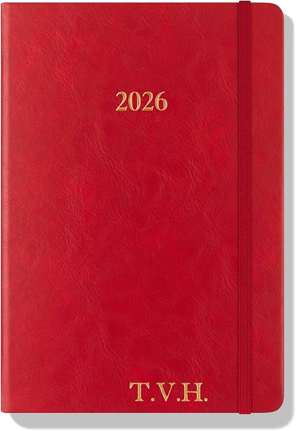 Wykeham's Executive 2026 Daily Journal Planner – US Public Holidays & Format – Customization Available (Personalized Crimson, 8.5"×5.5")